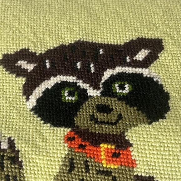 Handmade Needlepoint Raccoon Trash Panda Finished Unframed Vintage - Picture 4 of 9